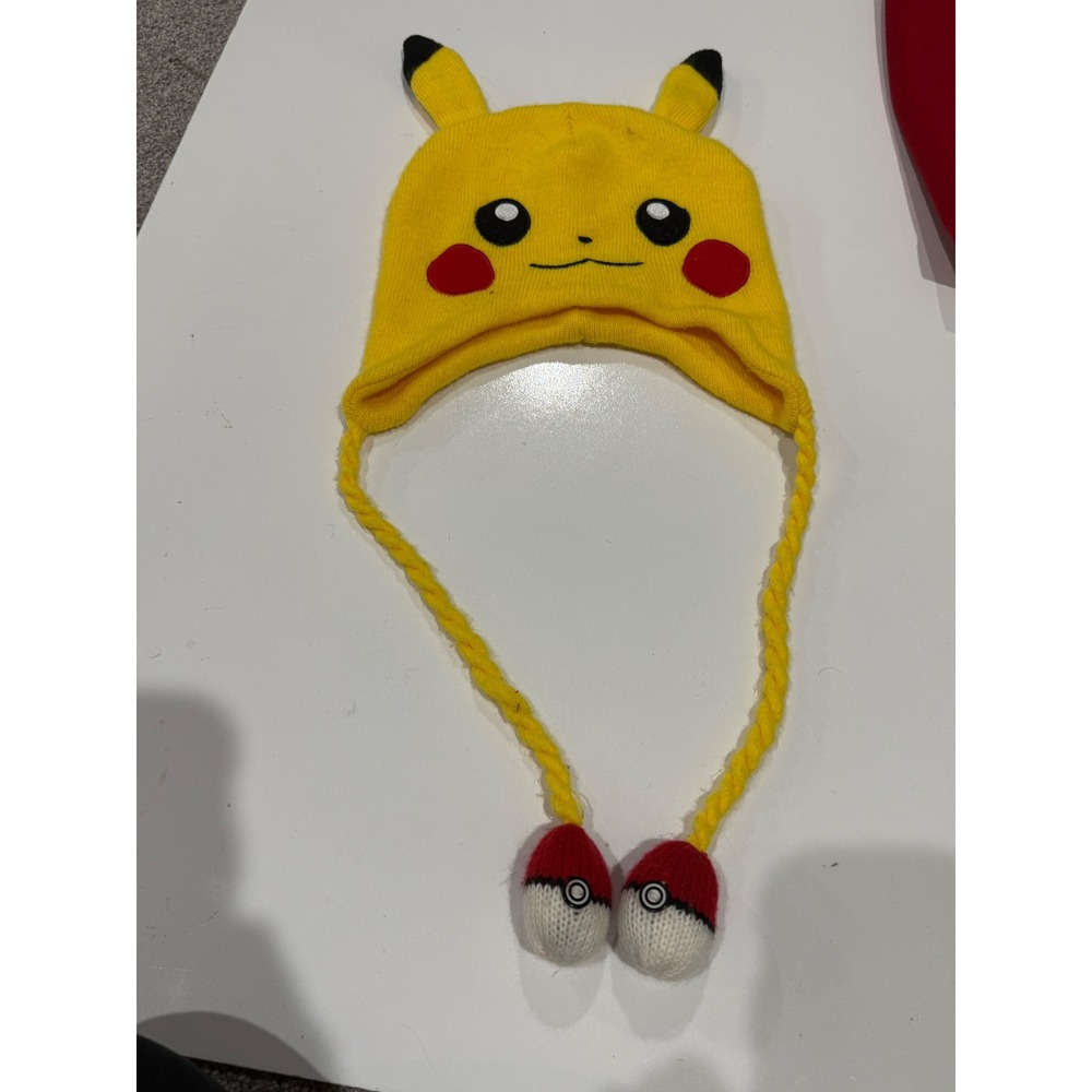 Pokemon Pikachu Knit Laplander Beanie Hat Yellow Poke Ball Tassels Nintendo